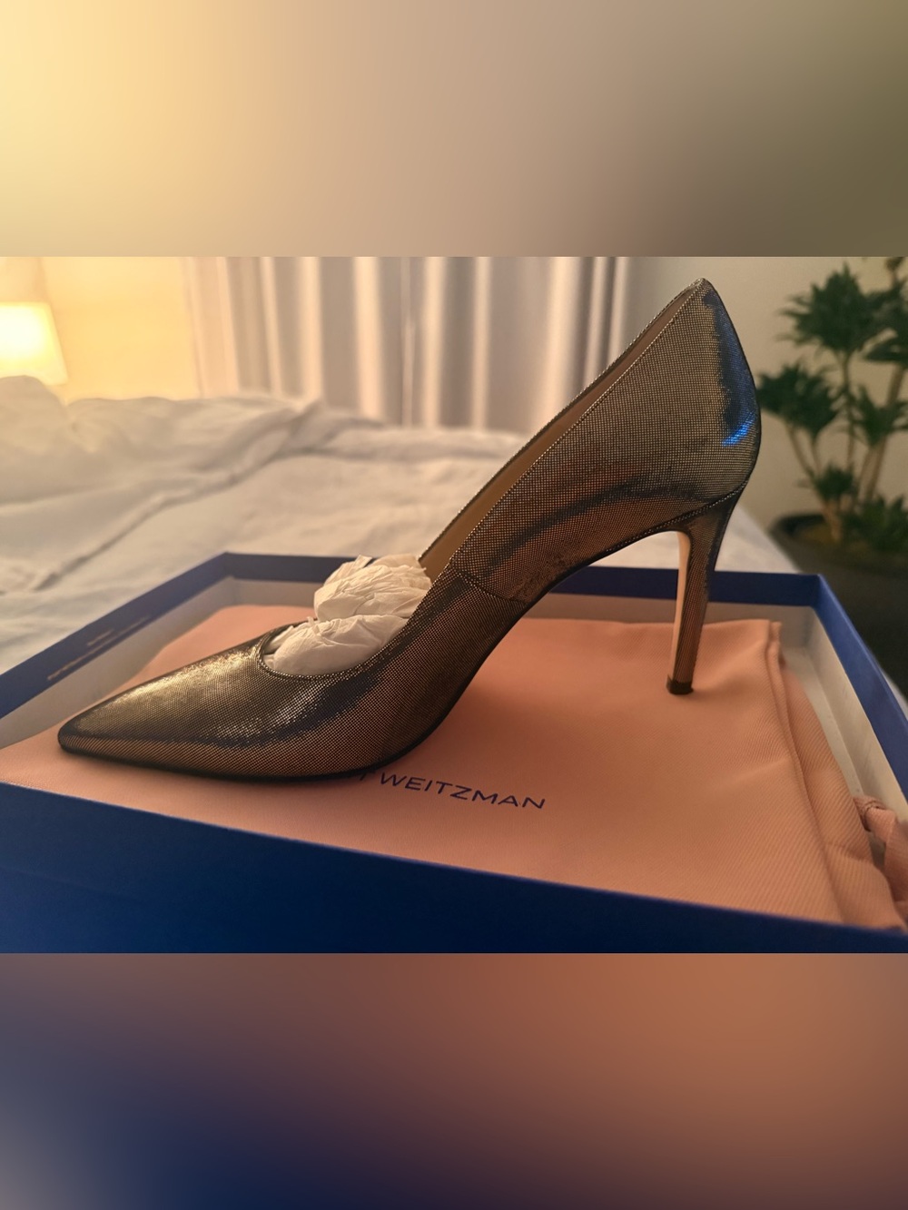 Stuart Weitzman Power 85 Pump Metallic Platino Gold 85mm